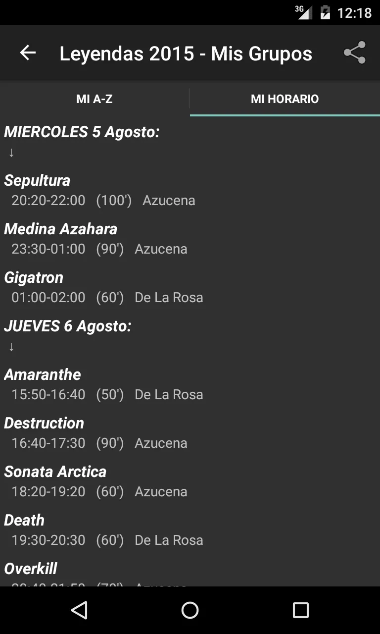 Leyendas del Rock Horarios | Indus Appstore | Screenshot