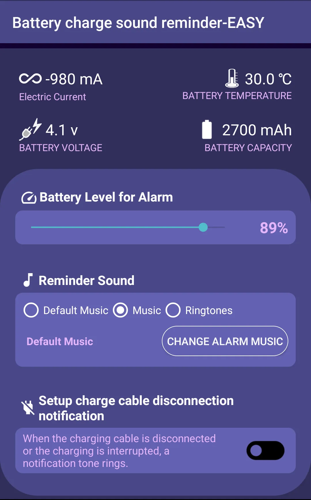 Battery charge sound reminder | Indus Appstore | Screenshot