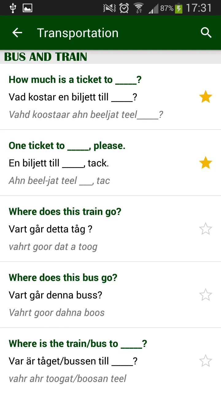 Swedish phrasebook | Indus Appstore | Screenshot