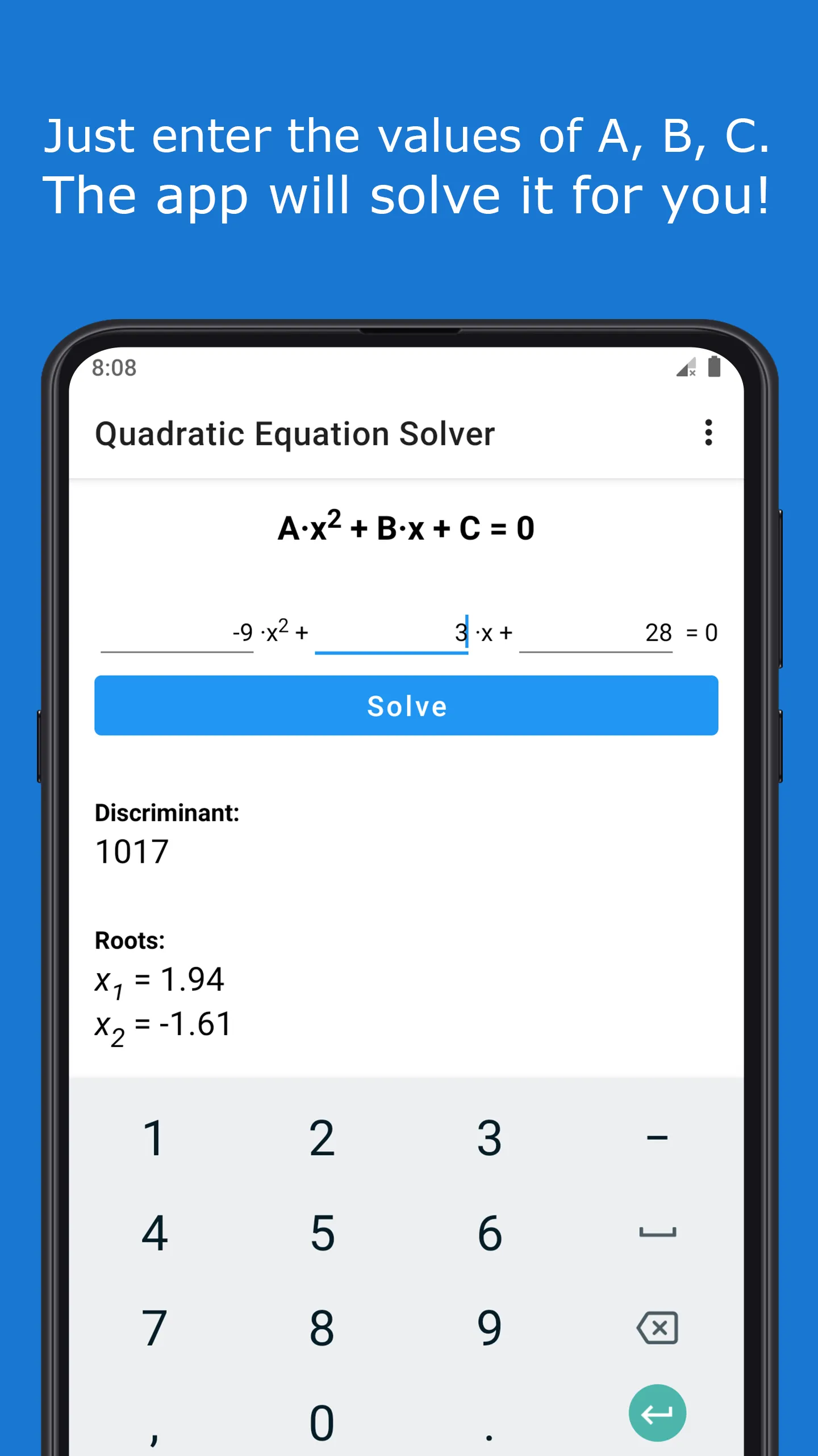 Quadratic Equation Solver | Indus Appstore | Screenshot