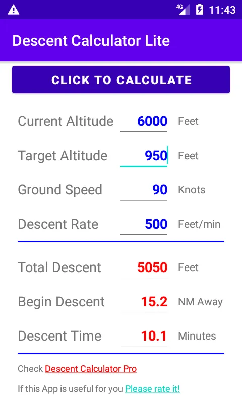 Airplane Descent Calculator LT | Indus Appstore | Screenshot