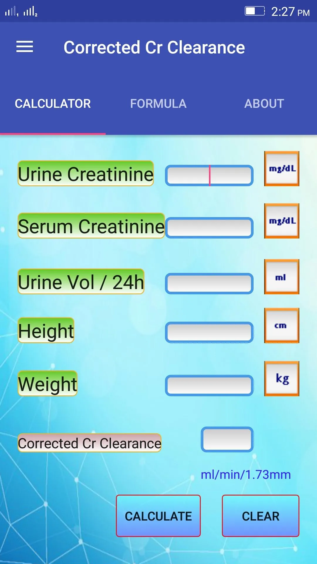 Creatinine Clearance Rate | Indus Appstore | Screenshot