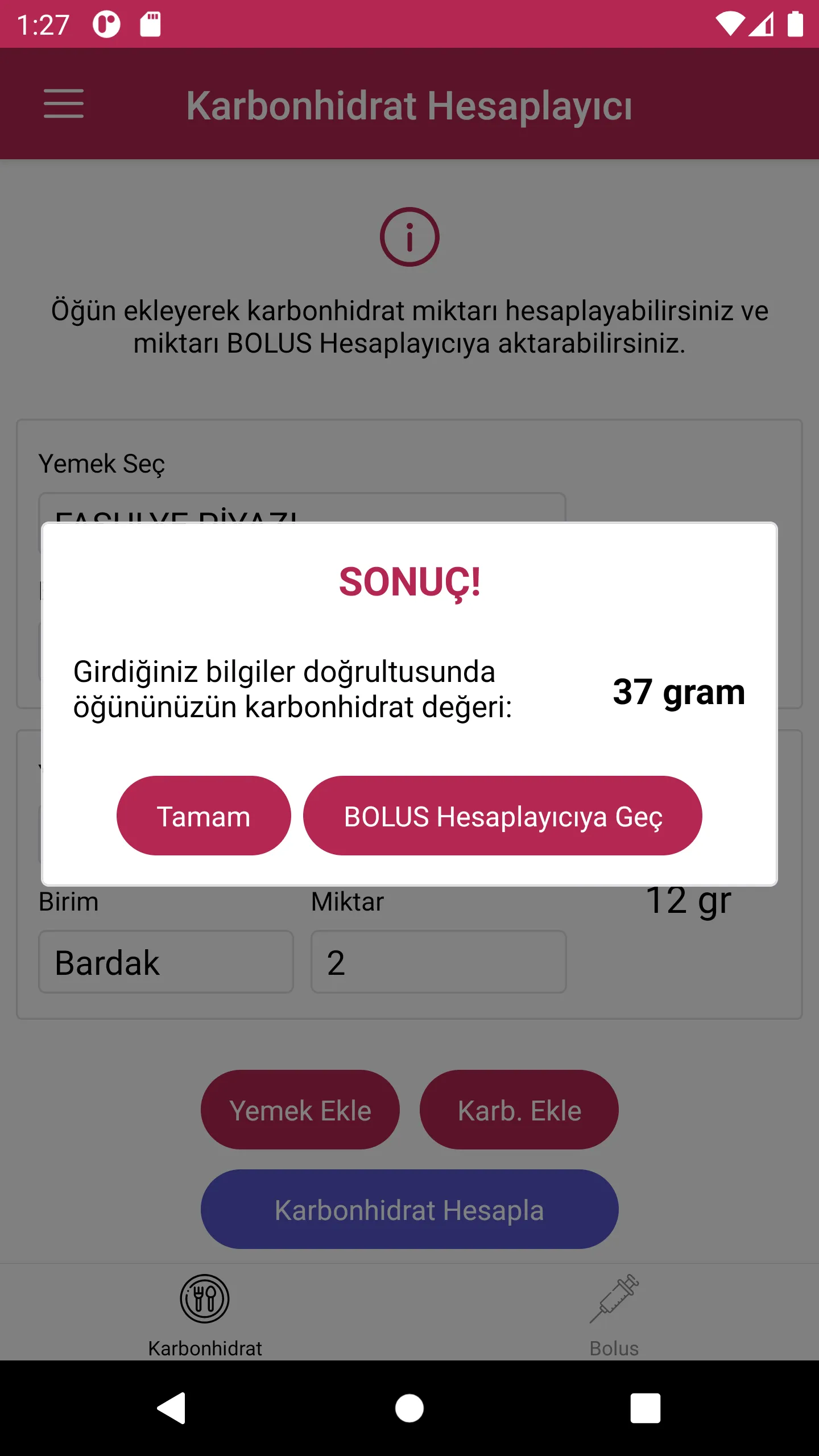 Karbonhidrat-Bolus Hesaplayıcı | Indus Appstore | Screenshot