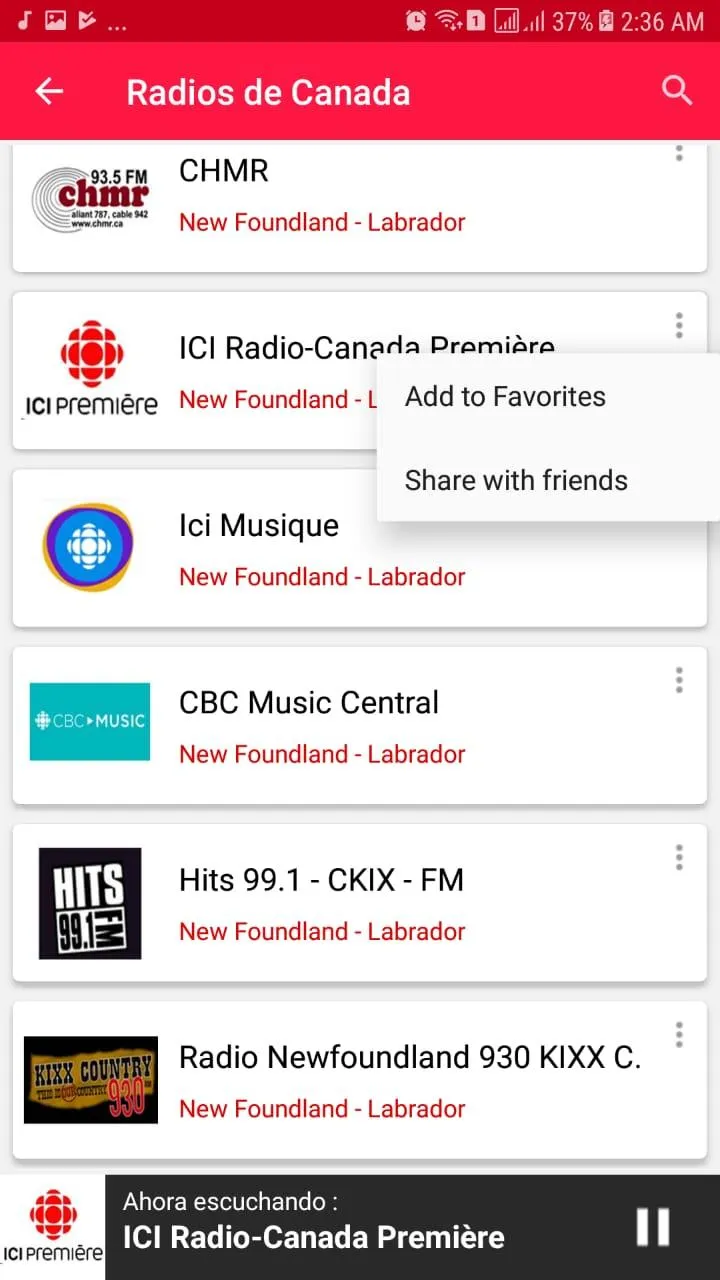 Canada Radio | Indus Appstore | Screenshot