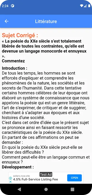 Littérature - Sujets Corrigés | Indus Appstore | Screenshot