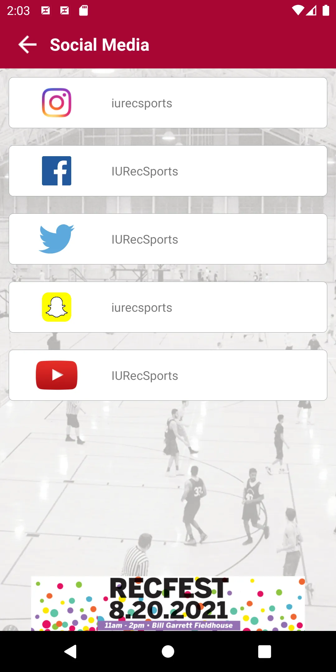 IU Recreational Sports | Indus Appstore | Screenshot