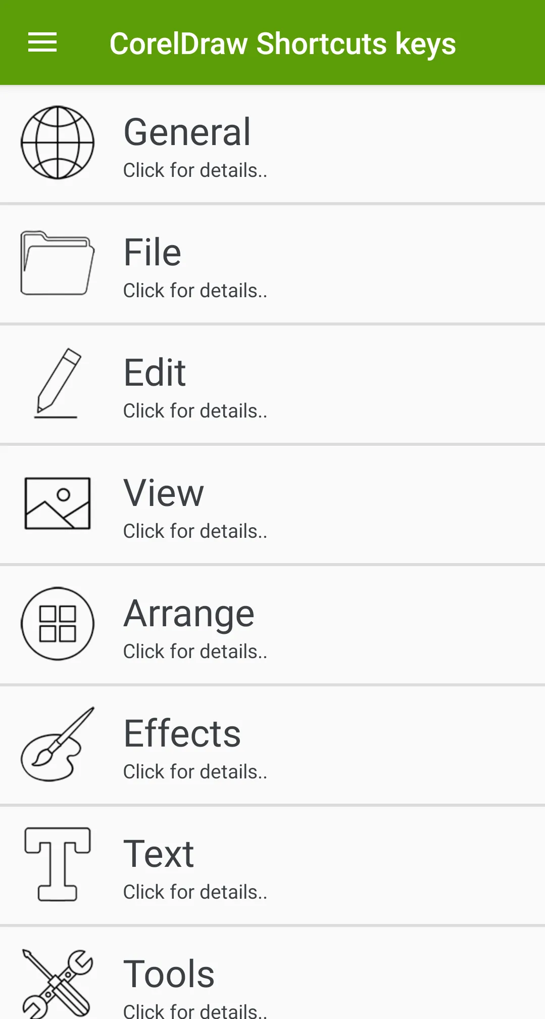 Shortcut Keys for CorelDraw | Indus Appstore | Screenshot