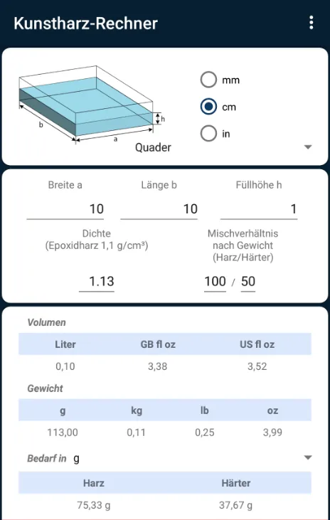 Epoxy Resin Calculator | Indus Appstore | Screenshot