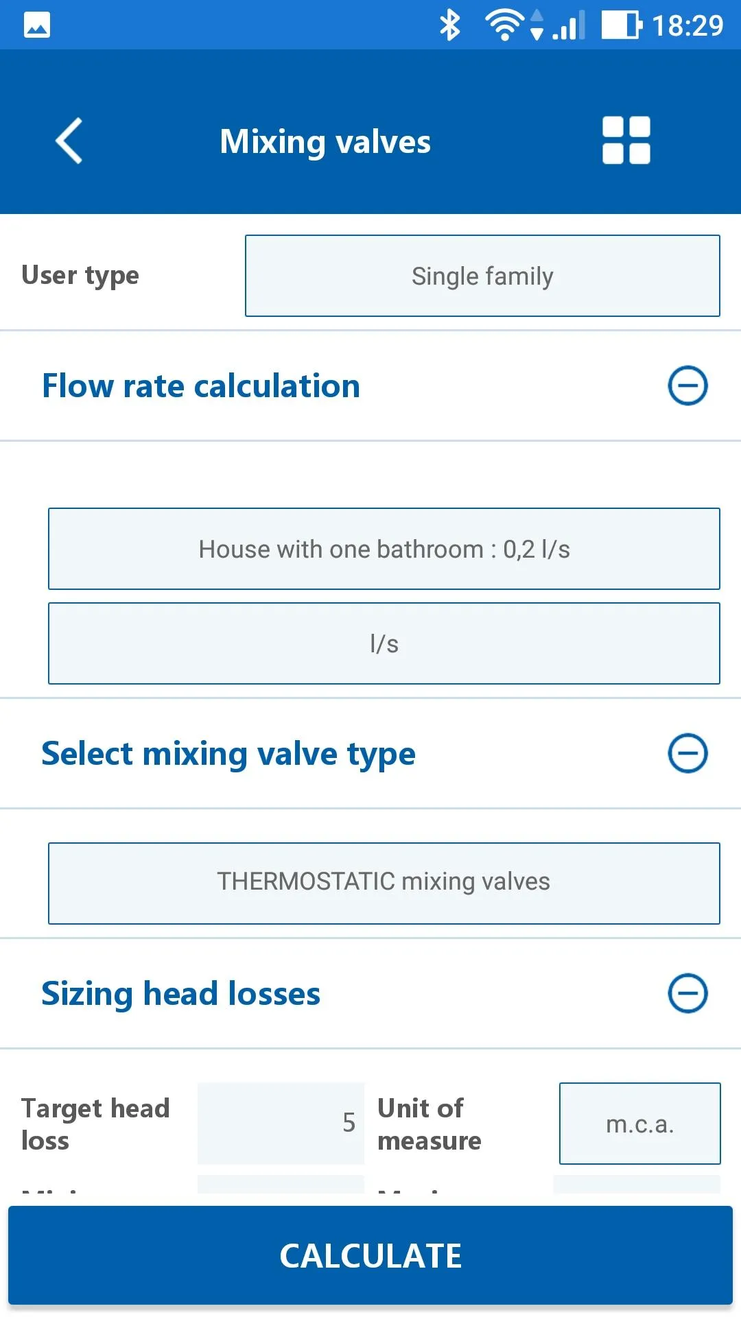 Domestic Water Sizer Caleffi | Indus Appstore | Screenshot