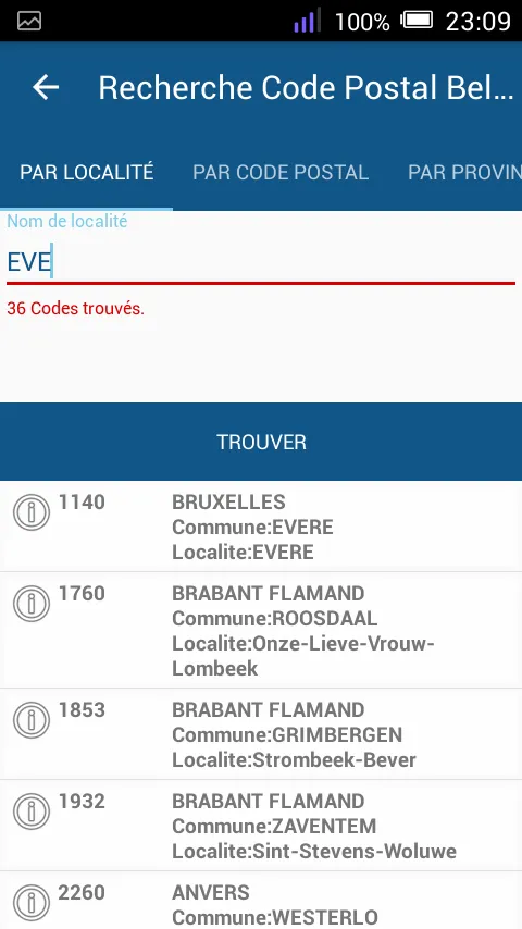 Code Postal Belge | Indus Appstore | Screenshot