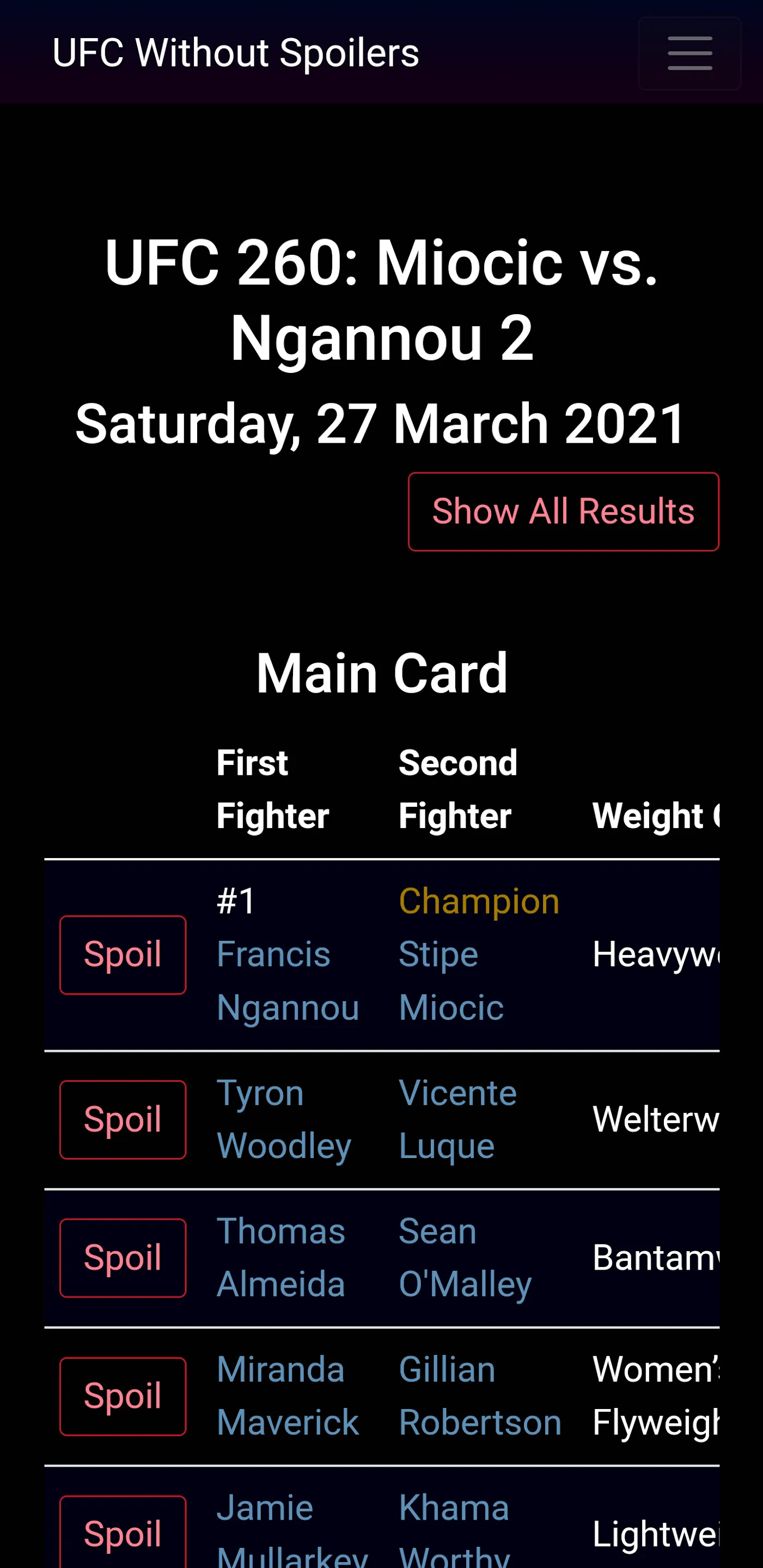 UFC Without Spoilers | Indus Appstore | Screenshot