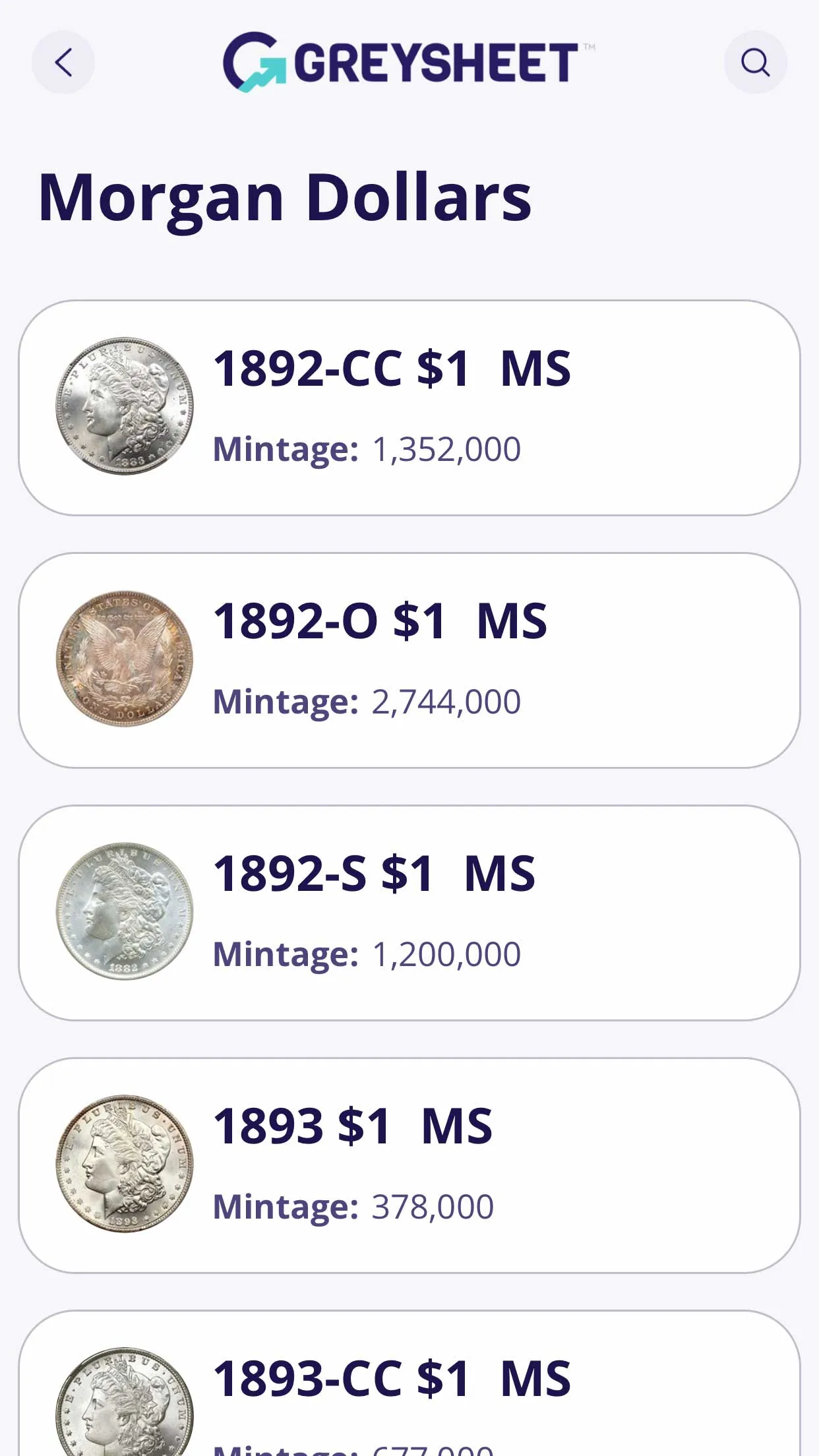 Greysheet: Rare Coin Values &  | Indus Appstore | Screenshot