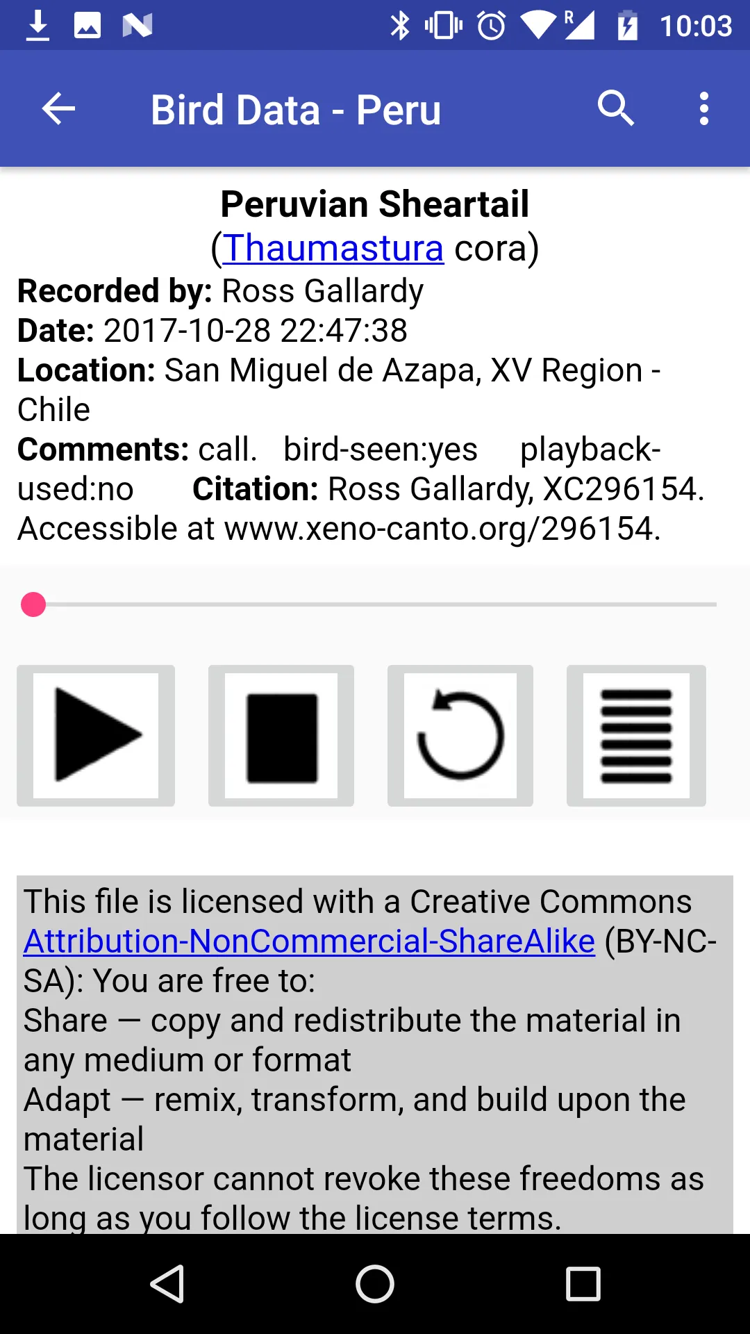 Bird Data - Peru | Indus Appstore | Screenshot