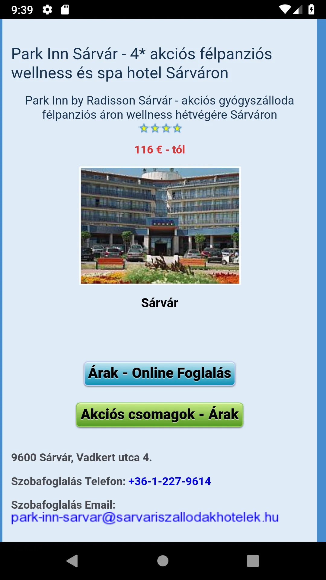 Sárvár szállás, akciós sárvári | Indus Appstore | Screenshot