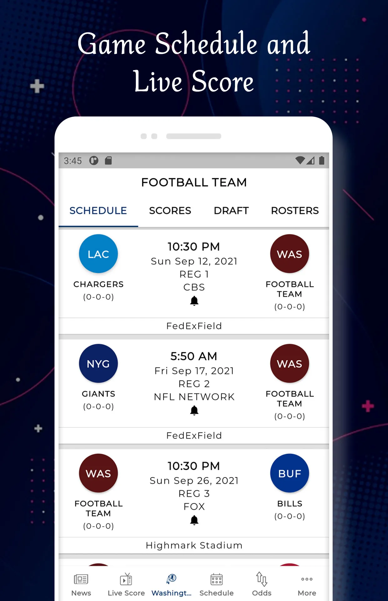 Washington - Football Score | Indus Appstore | Screenshot