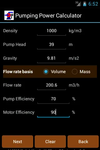 Pumping power calculator Lite | Indus Appstore | Screenshot