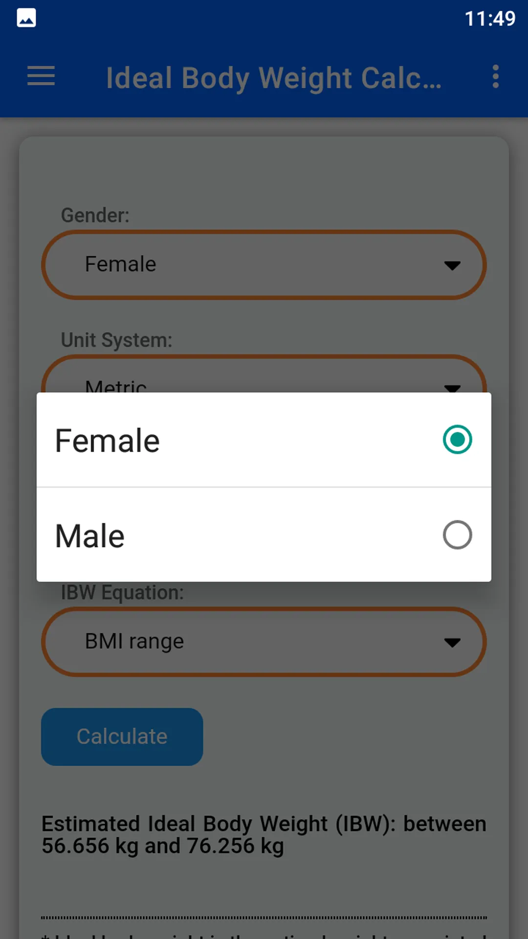 Ideal Body Weight Calculator | Indus Appstore | Screenshot