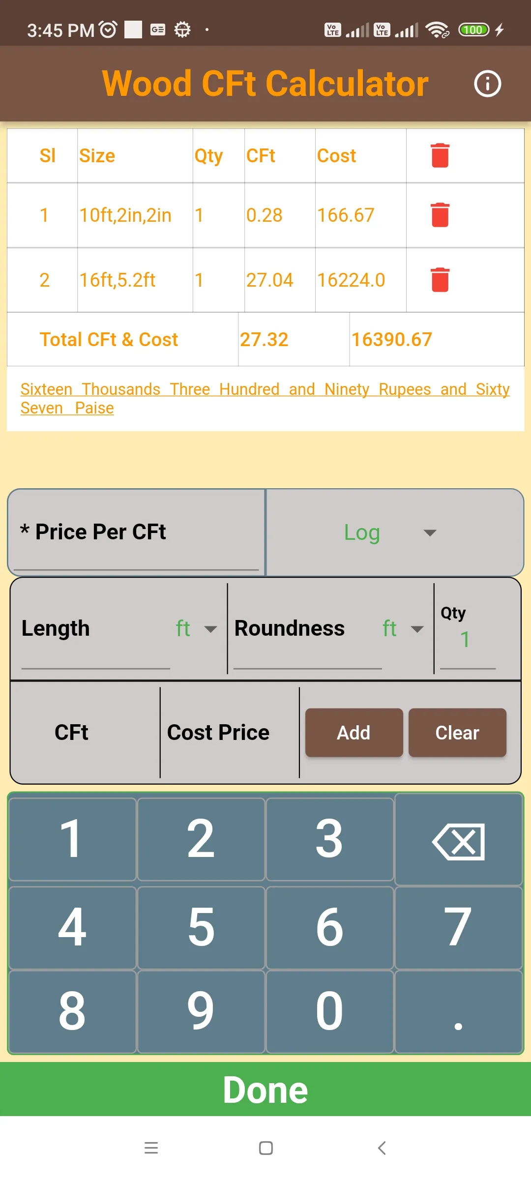 Wood CFT Calculator | Indus Appstore | Screenshot