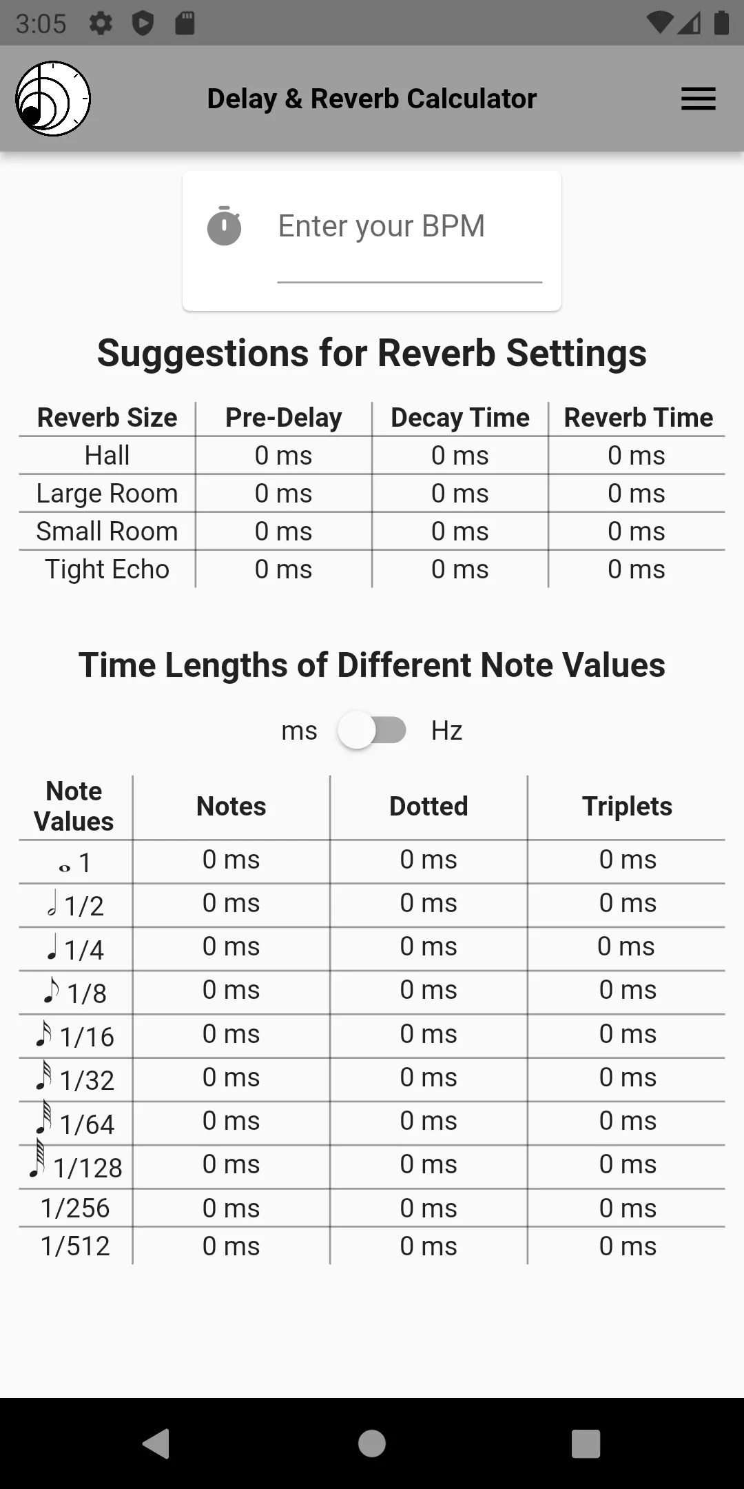 Delay & Reverb Calculator | Indus Appstore | Screenshot