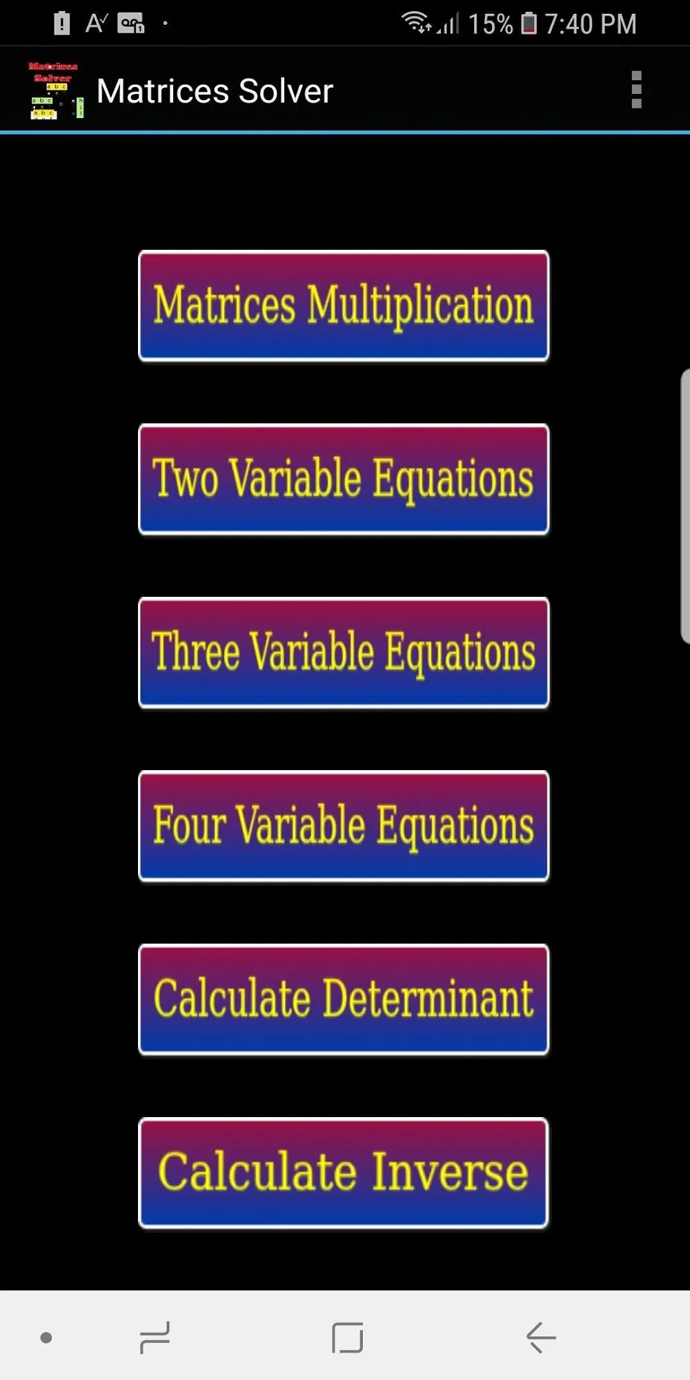 Matrices Solver Demo | Indus Appstore | Screenshot