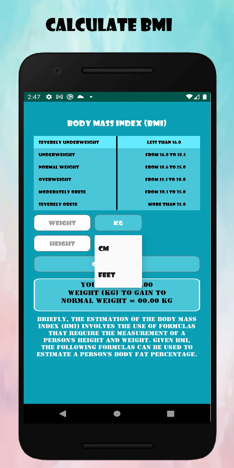 BMI Calculator BMR Calculator | Indus Appstore | Screenshot