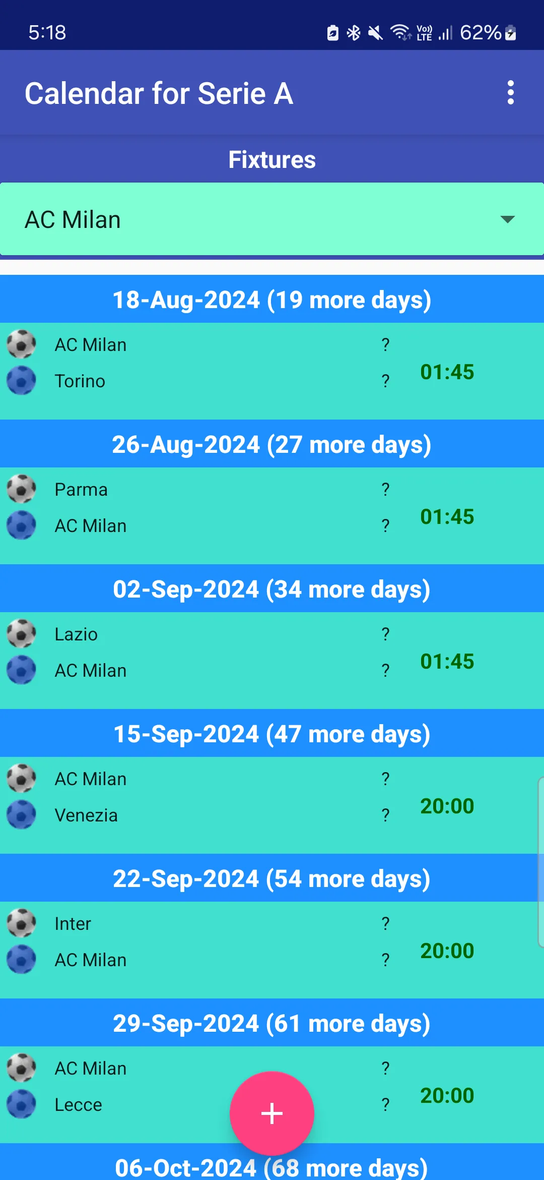 Calendar for Serie A | Indus Appstore | Screenshot