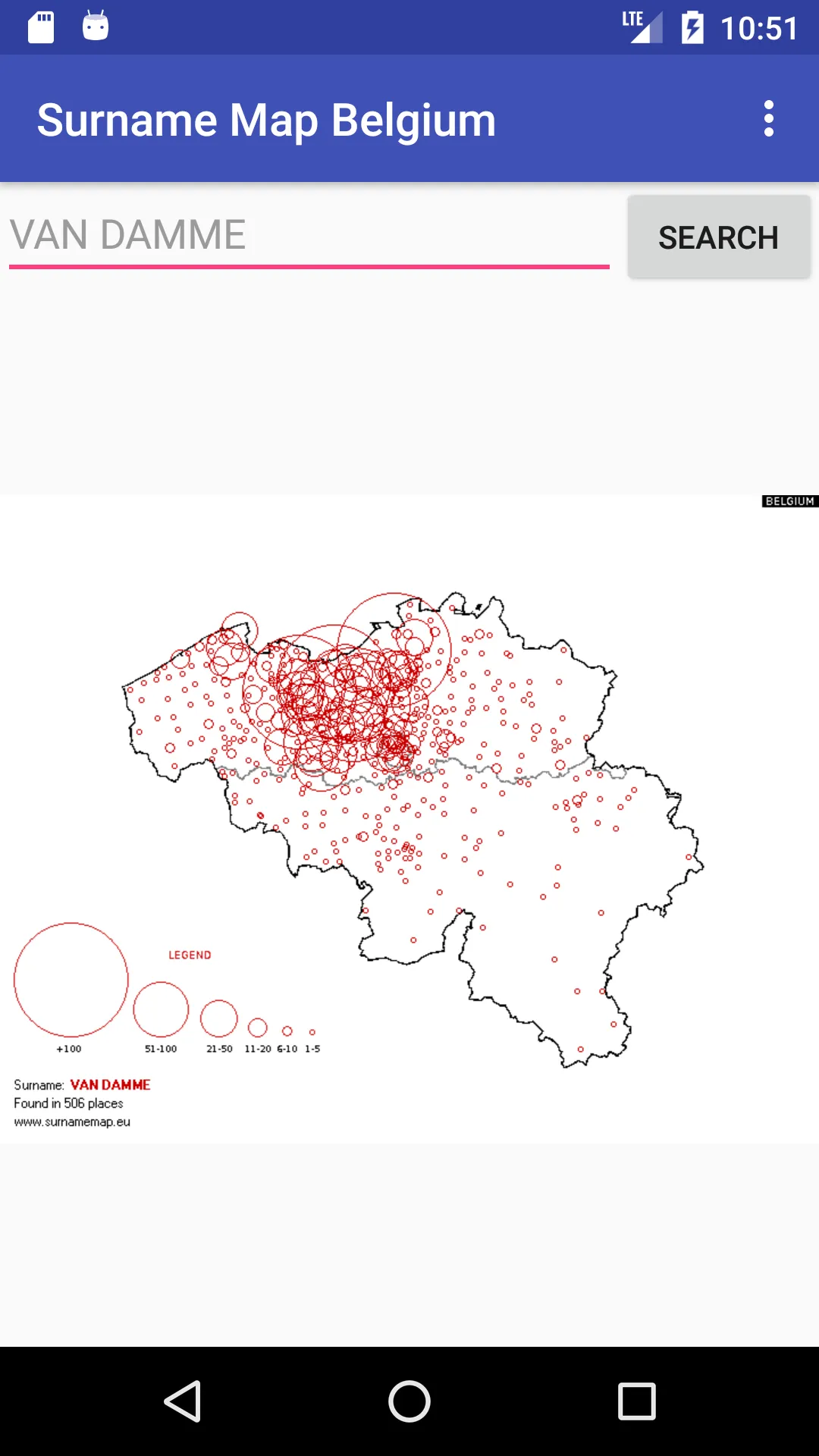 Surname Map Belgium | Indus Appstore | Screenshot