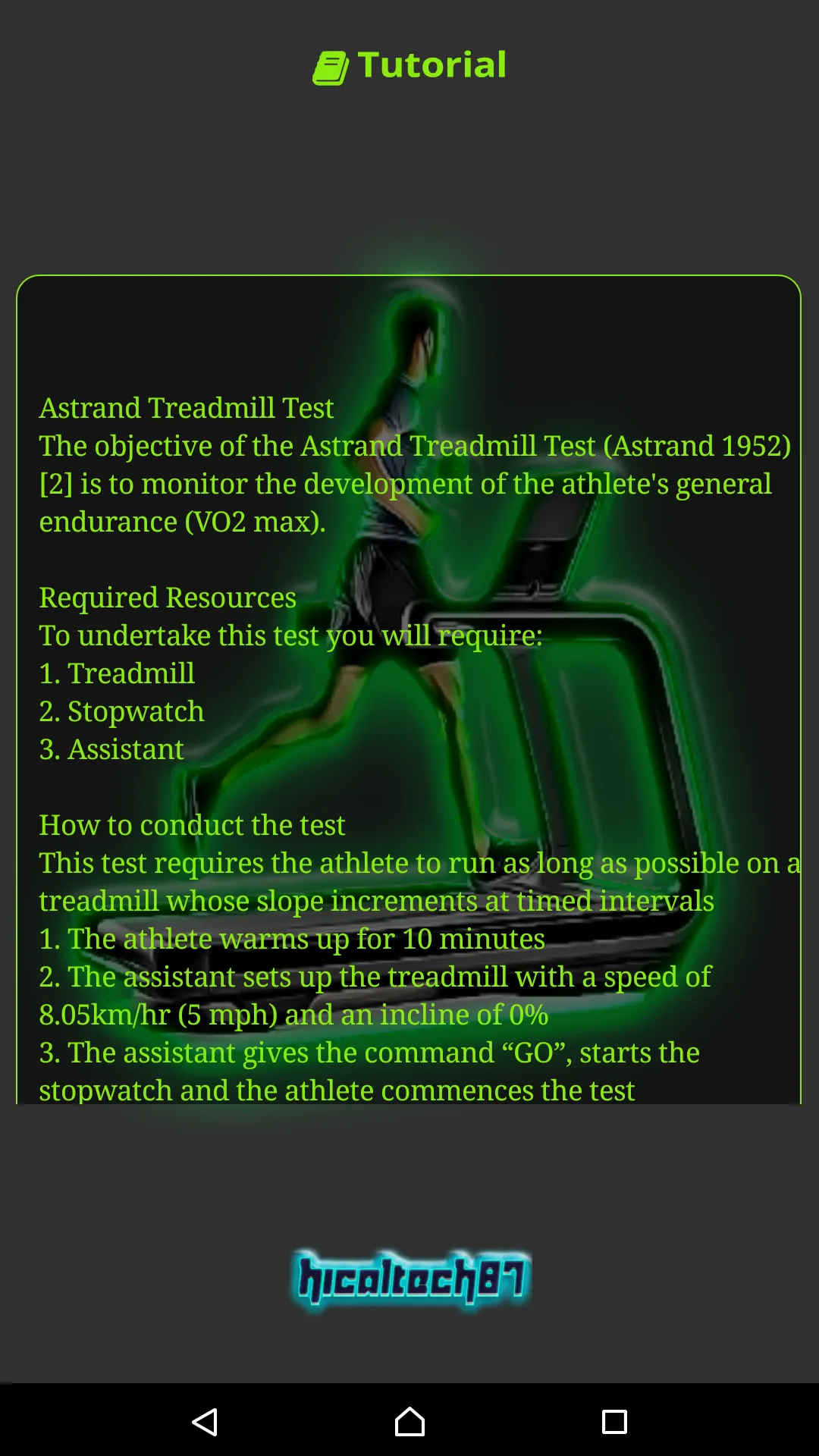 Astrand Treadmill Vo2max Test | Indus Appstore | Screenshot