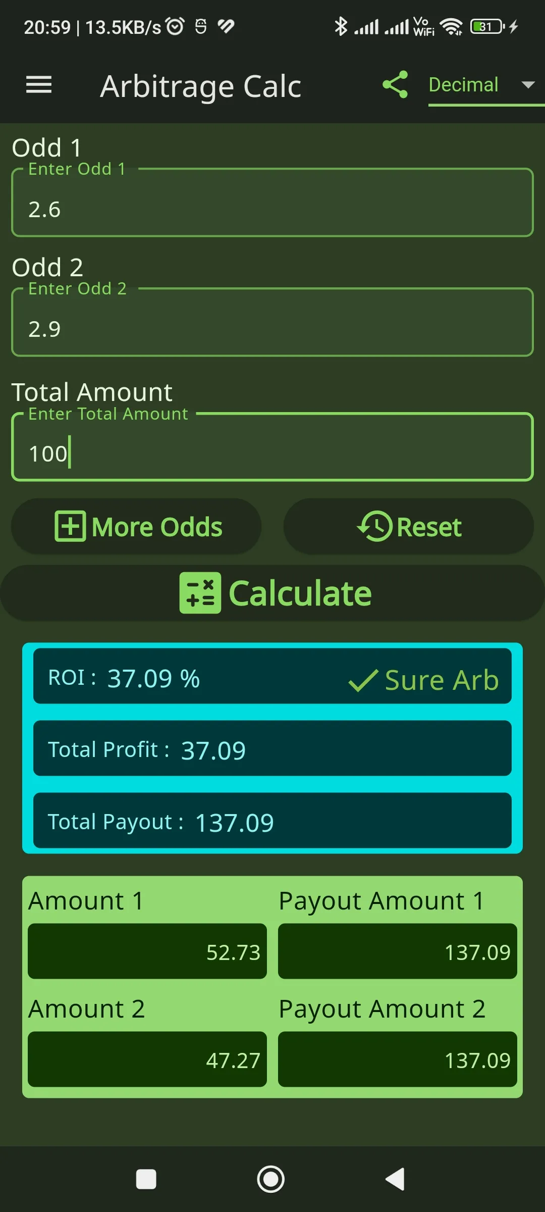 Arbitrage Calculator | Indus Appstore | Screenshot