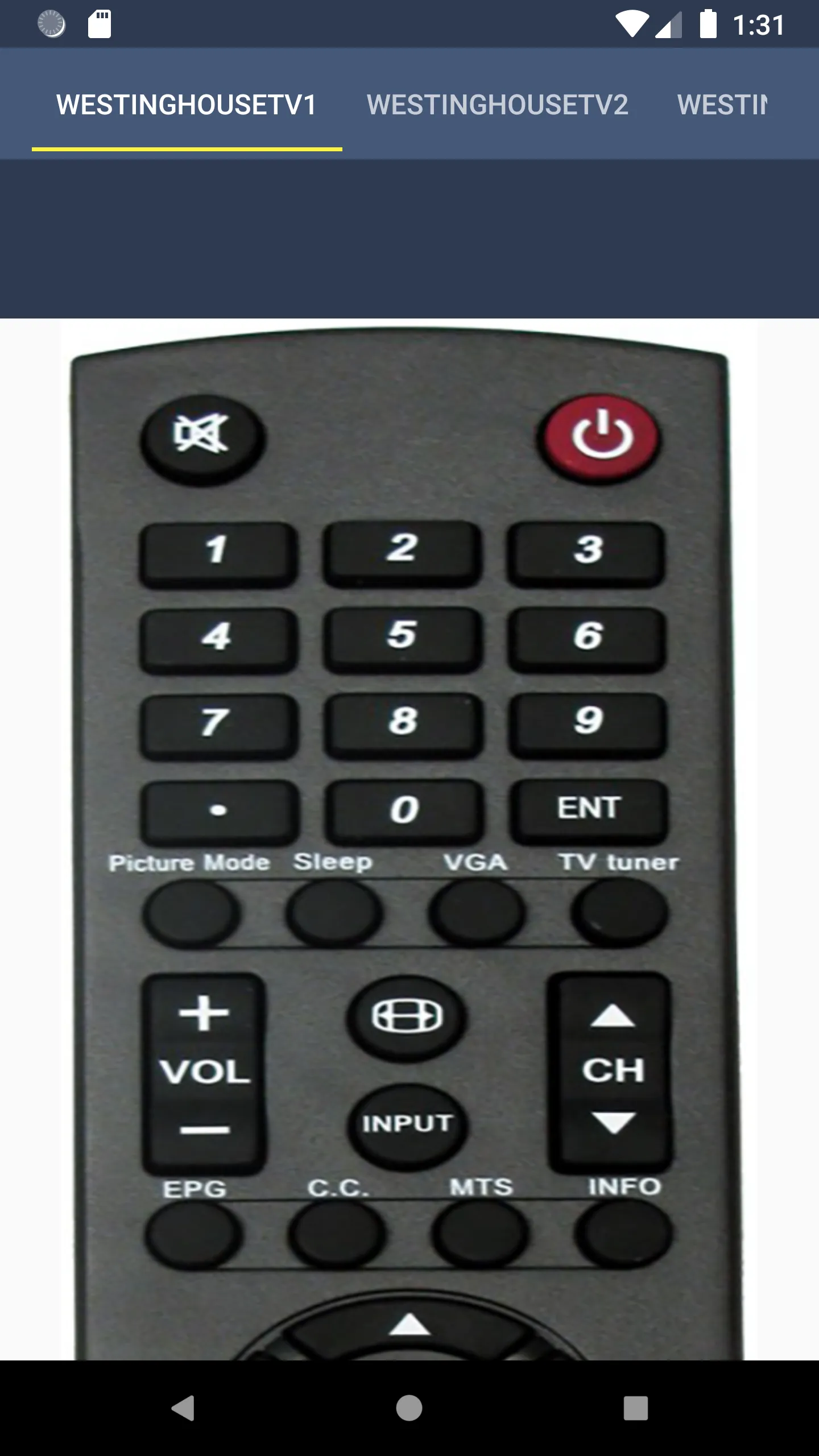 WestingHouse TV Remote | Indus Appstore | Screenshot