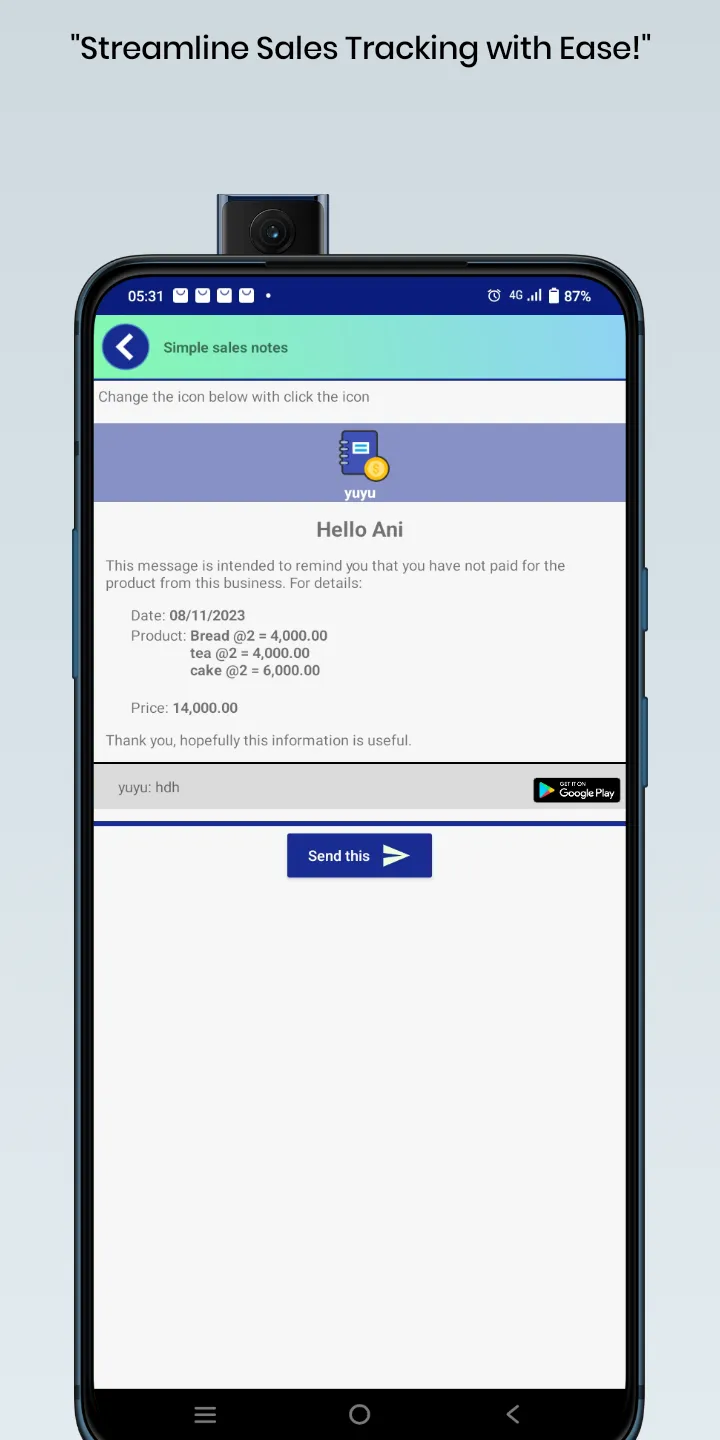 Simple Sales Notes | Indus Appstore | Screenshot