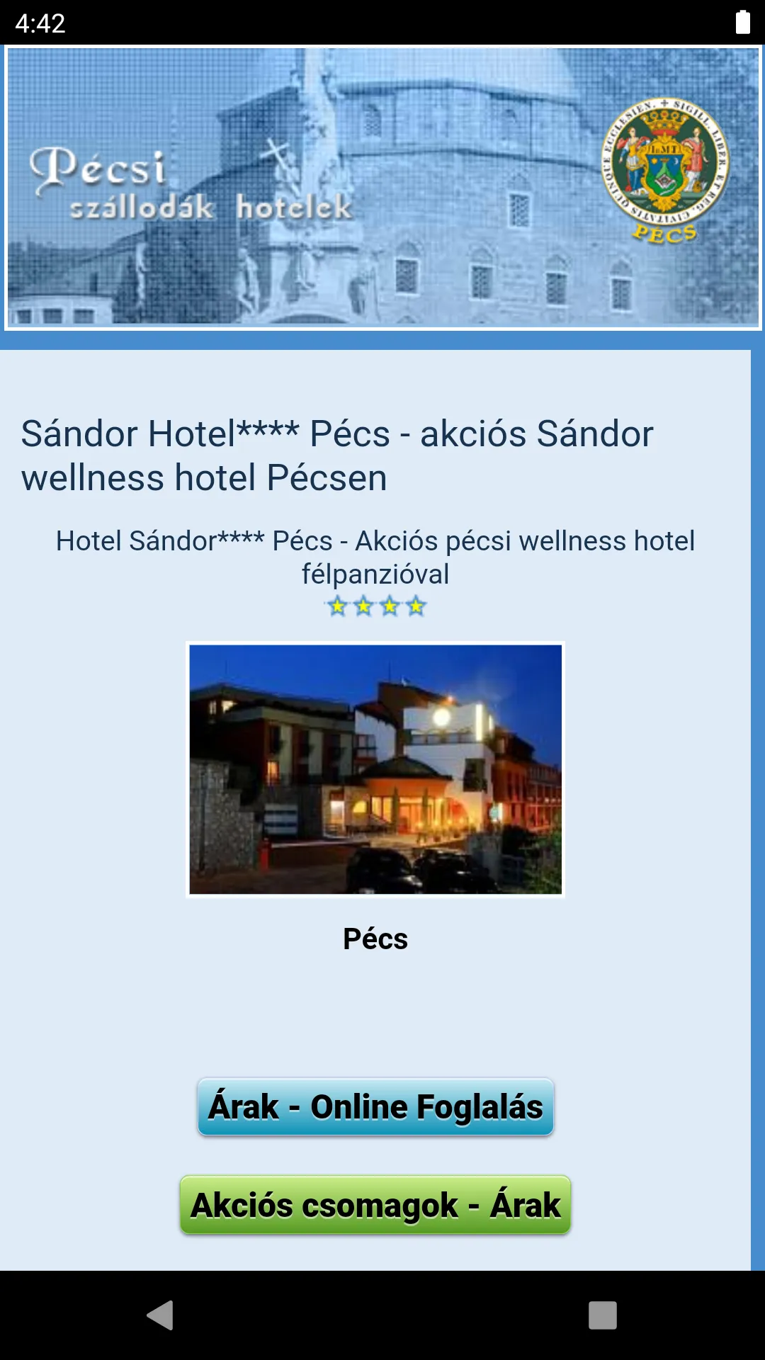 Pécsi Szállodák Hotelek | Indus Appstore | Screenshot