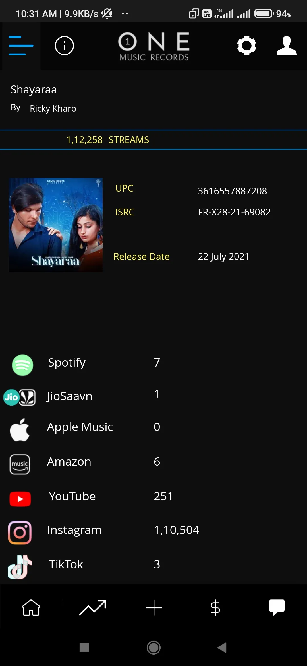 One Music Records Dashboard | Indus Appstore | Screenshot