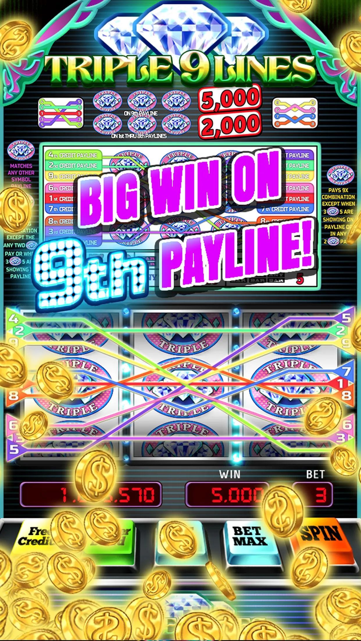 Triple 9 Lines Diamond Slots | Indus Appstore | Screenshot