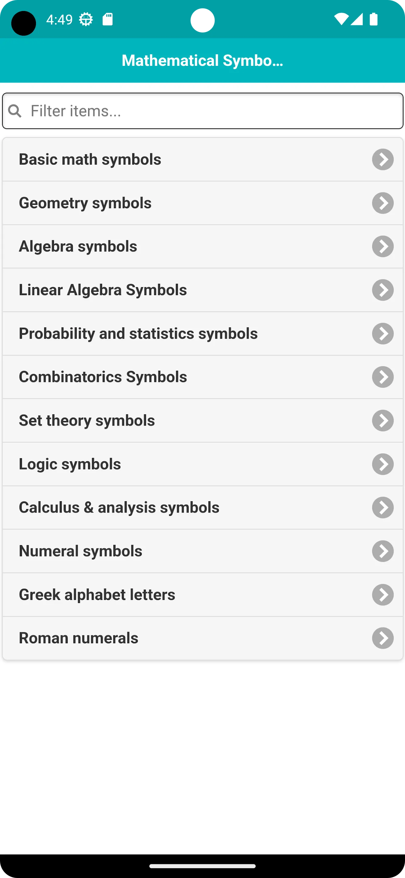 Mathematical Symbols | Indus Appstore | Screenshot