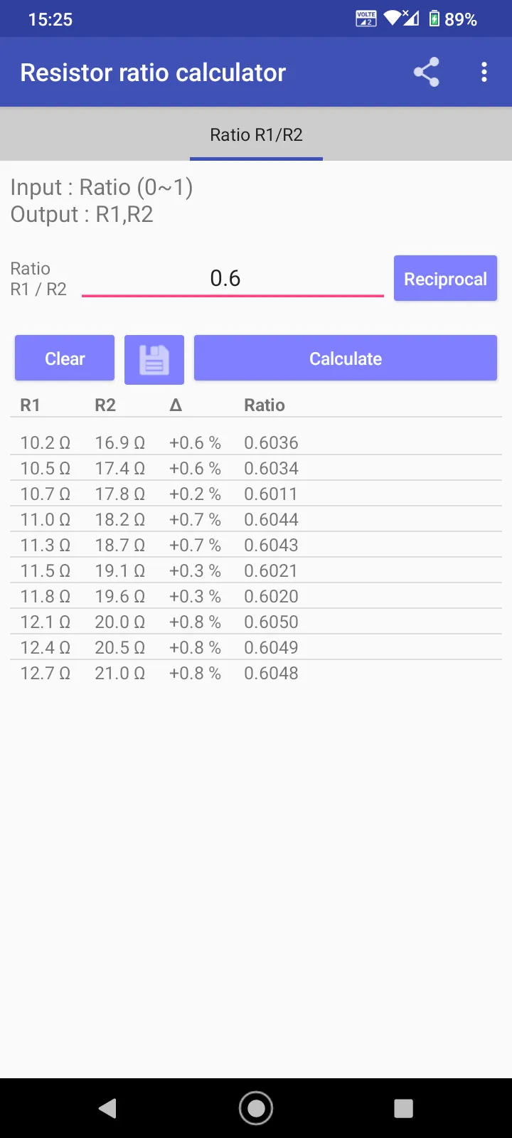 Resistor ratio calculator | Indus Appstore | Screenshot