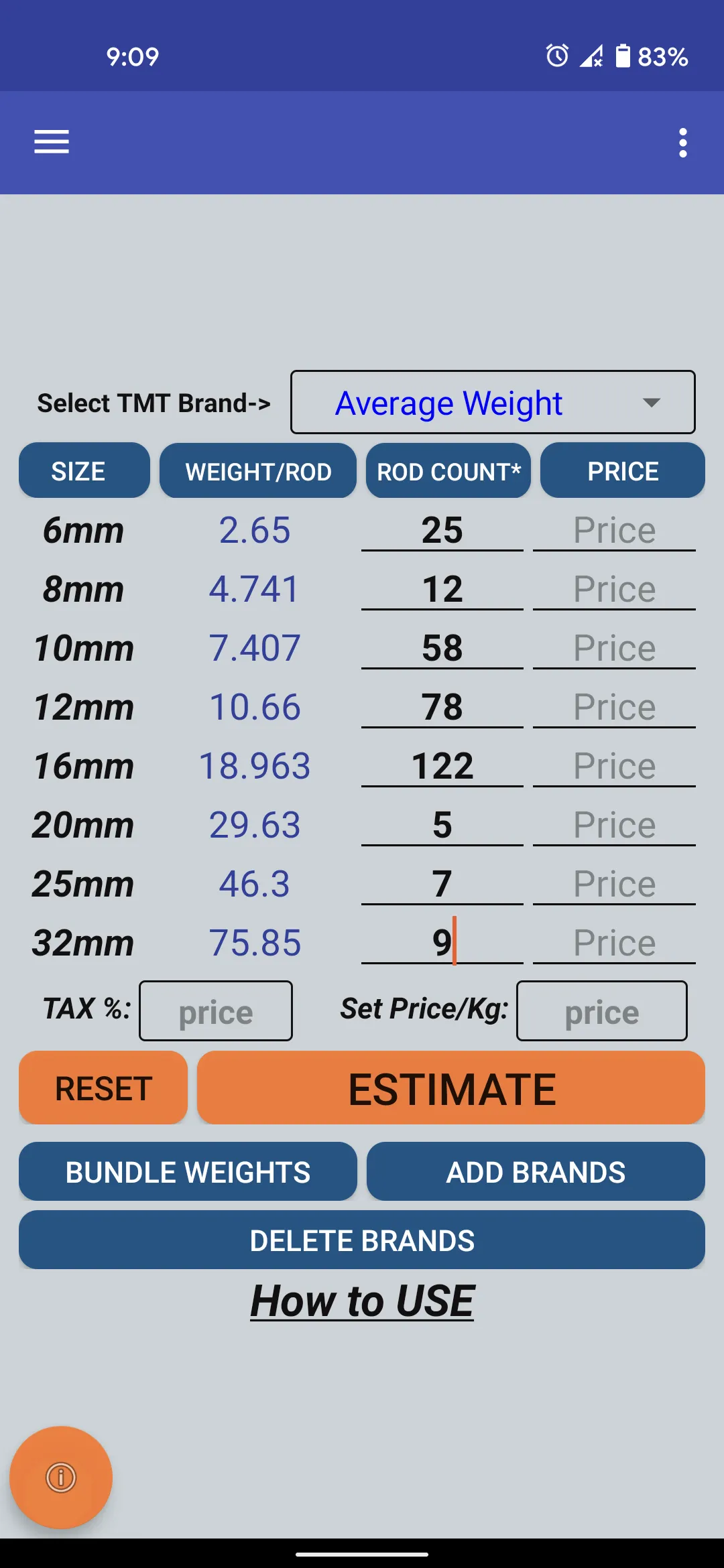 TMT Rebar Steel calculator | Indus Appstore | Screenshot