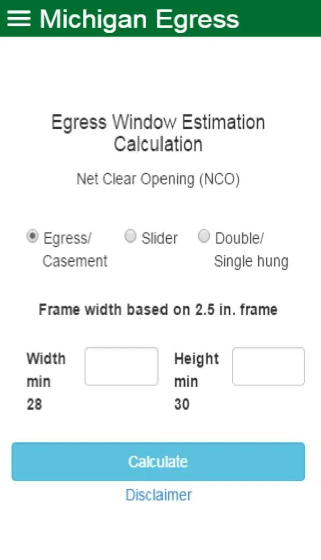 Egress Window Calculator | Indus Appstore | Screenshot