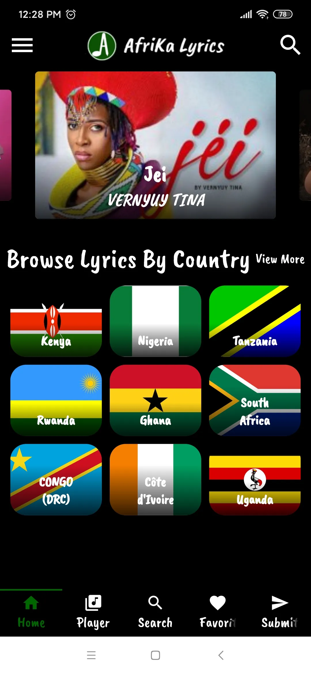 Afrika Lyrics Music Player | Indus Appstore | Screenshot