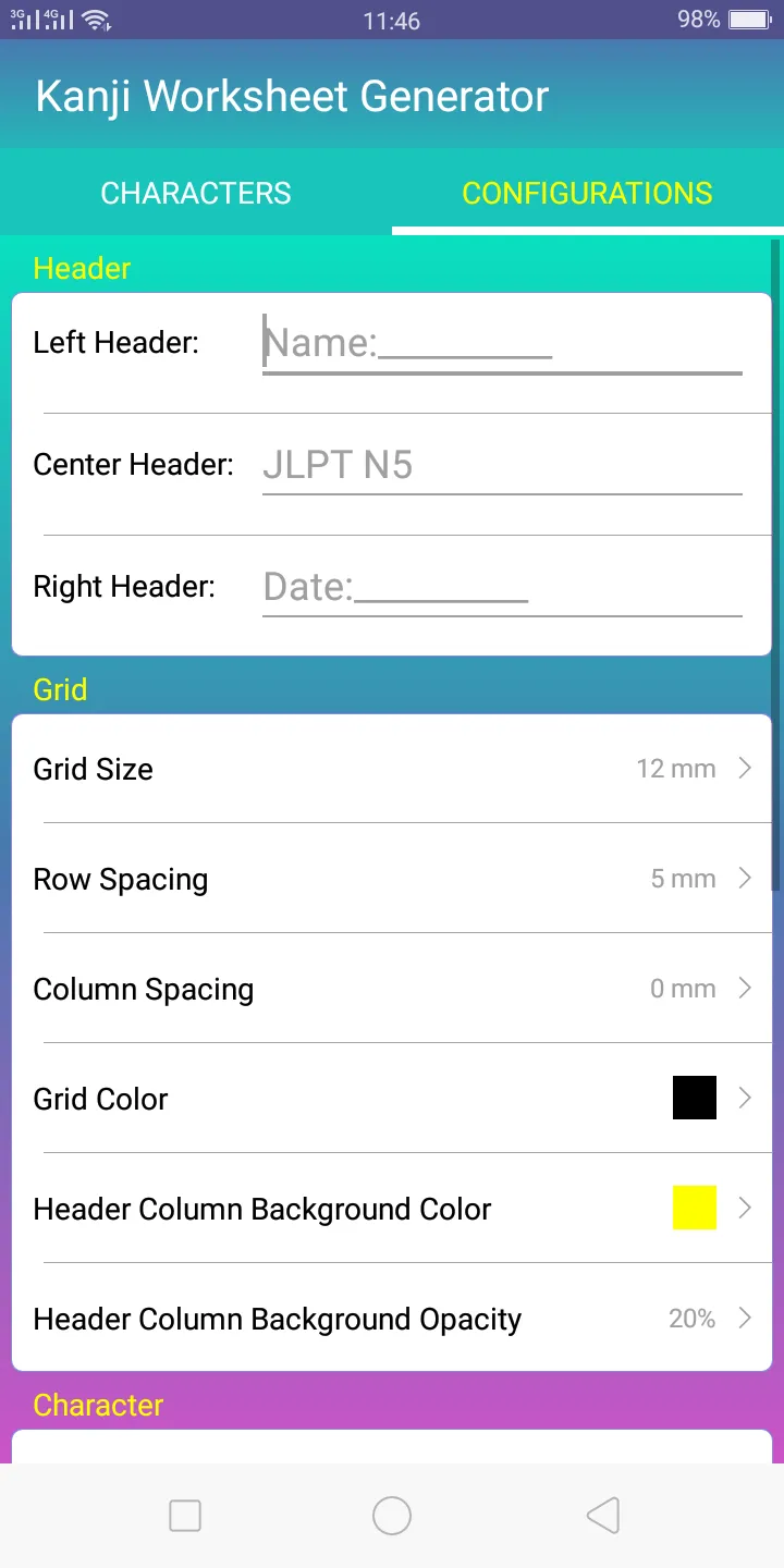 Kanji Worksheet Generator | Indus Appstore | Screenshot