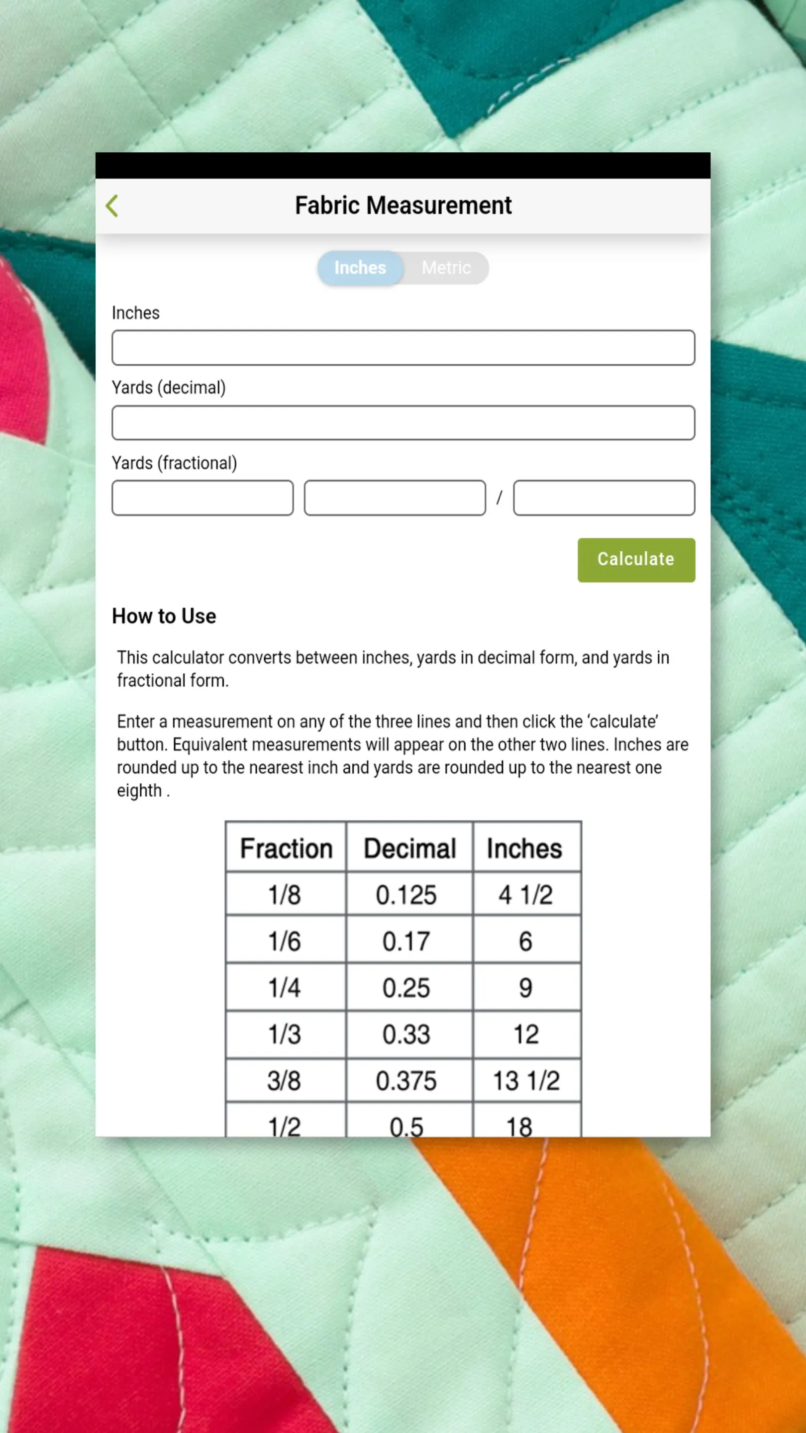 Quilting Calculators | Indus Appstore | Screenshot