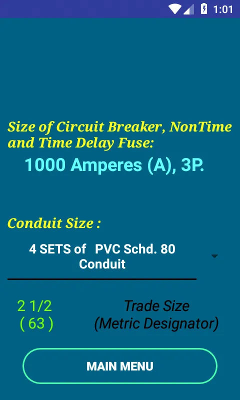 PEC Conductor Size Calculator | Indus Appstore | Screenshot