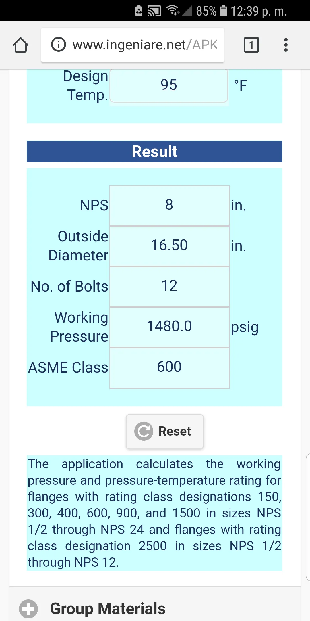 ASME B16.5 Group 1.1 to 1.18 U | Indus Appstore | Screenshot