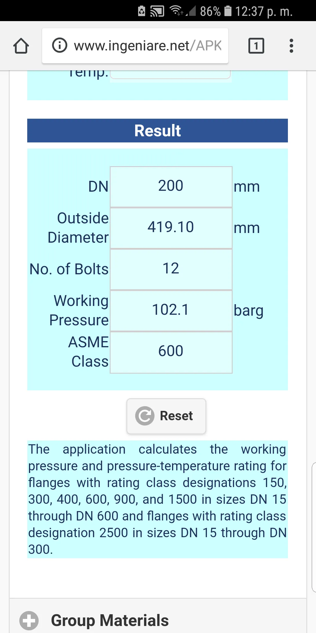 ASME B16.5 Group 1.1 to 1.18 S | Indus Appstore | Screenshot