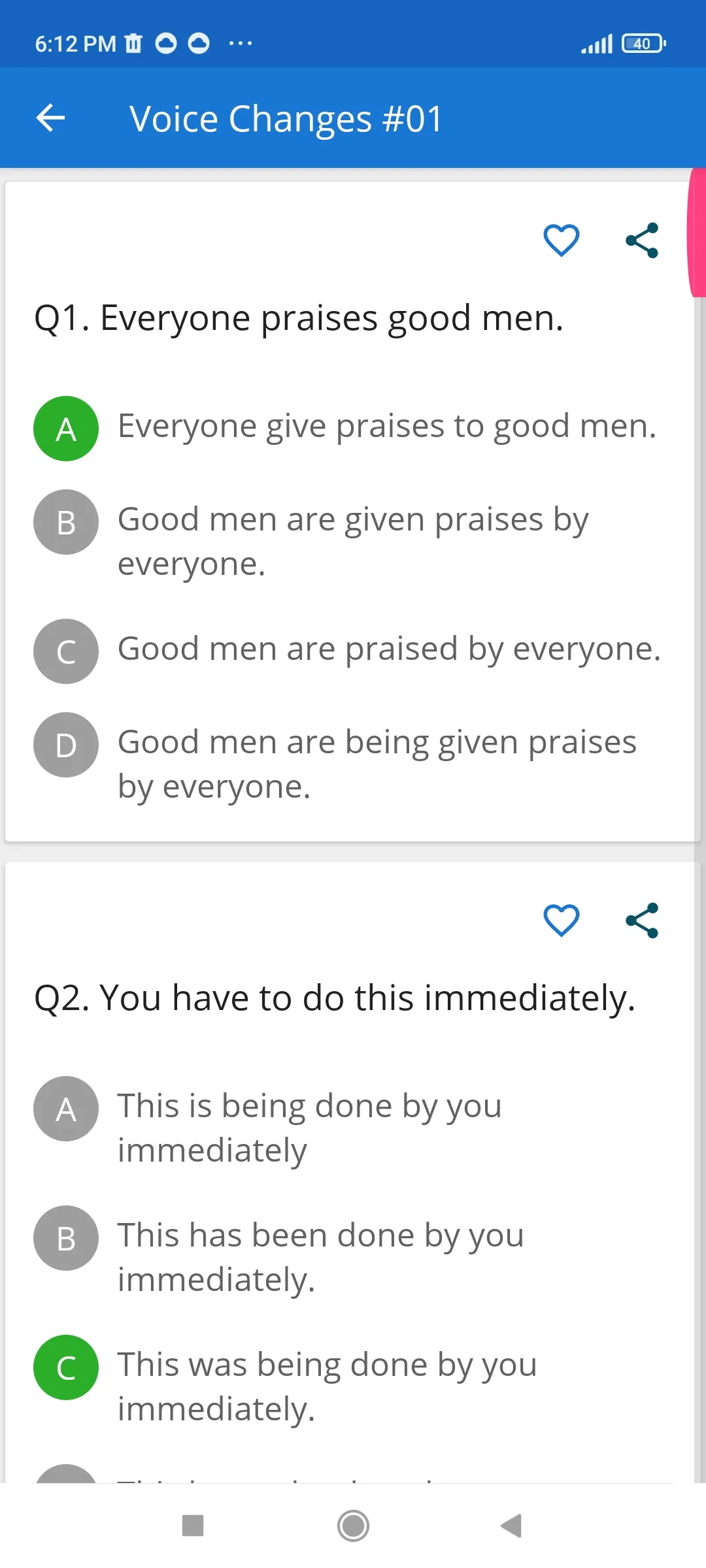 Active and Passive Voice Quiz | Indus Appstore | Screenshot