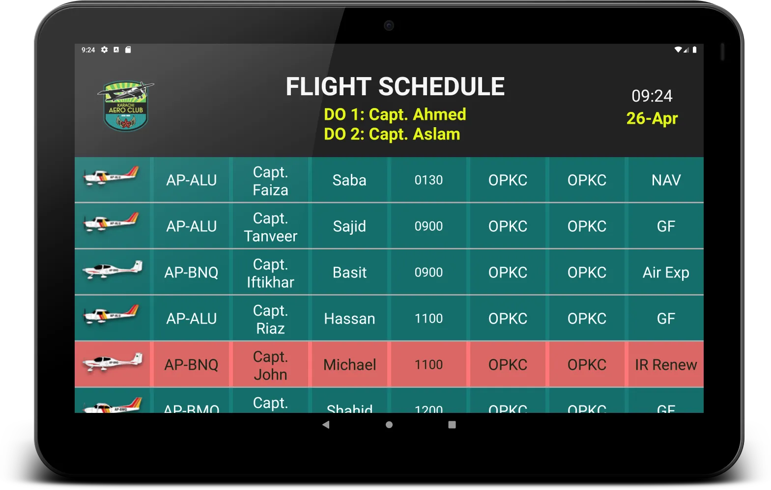 Karachi Aero Club Flight Sched | Indus Appstore | Screenshot