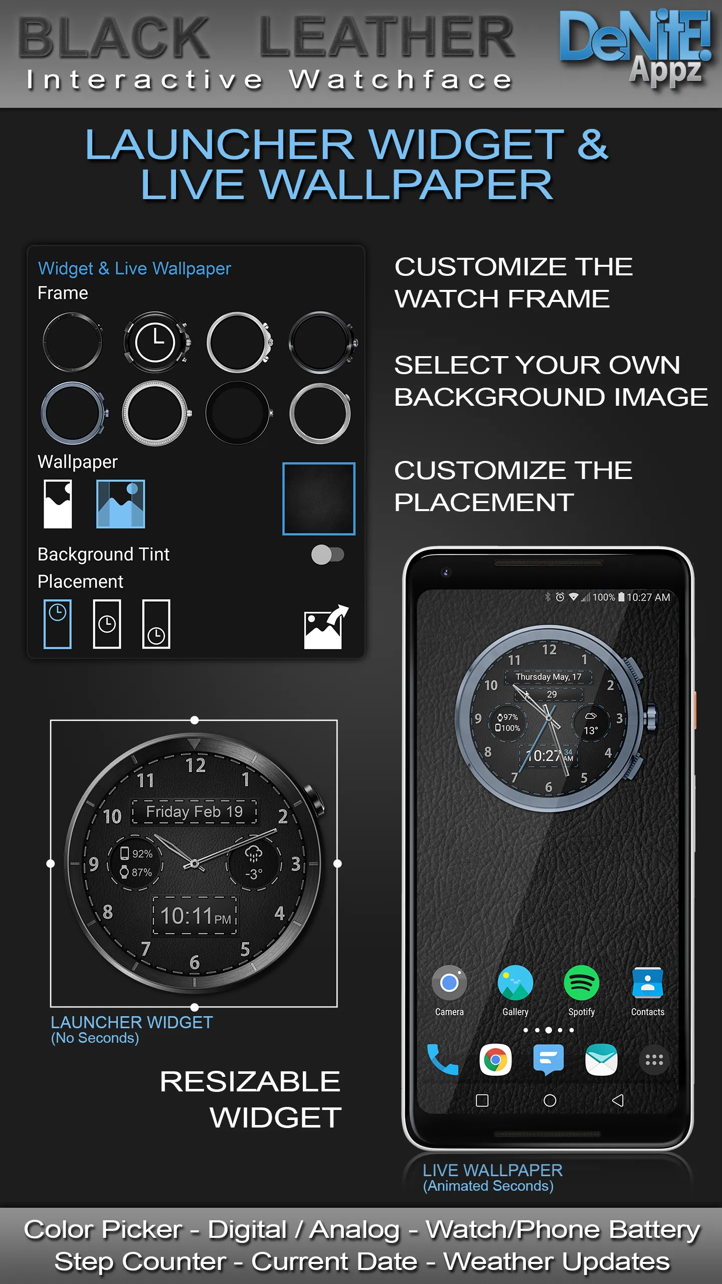 Black Leather HD Watch Face | Indus Appstore | Screenshot