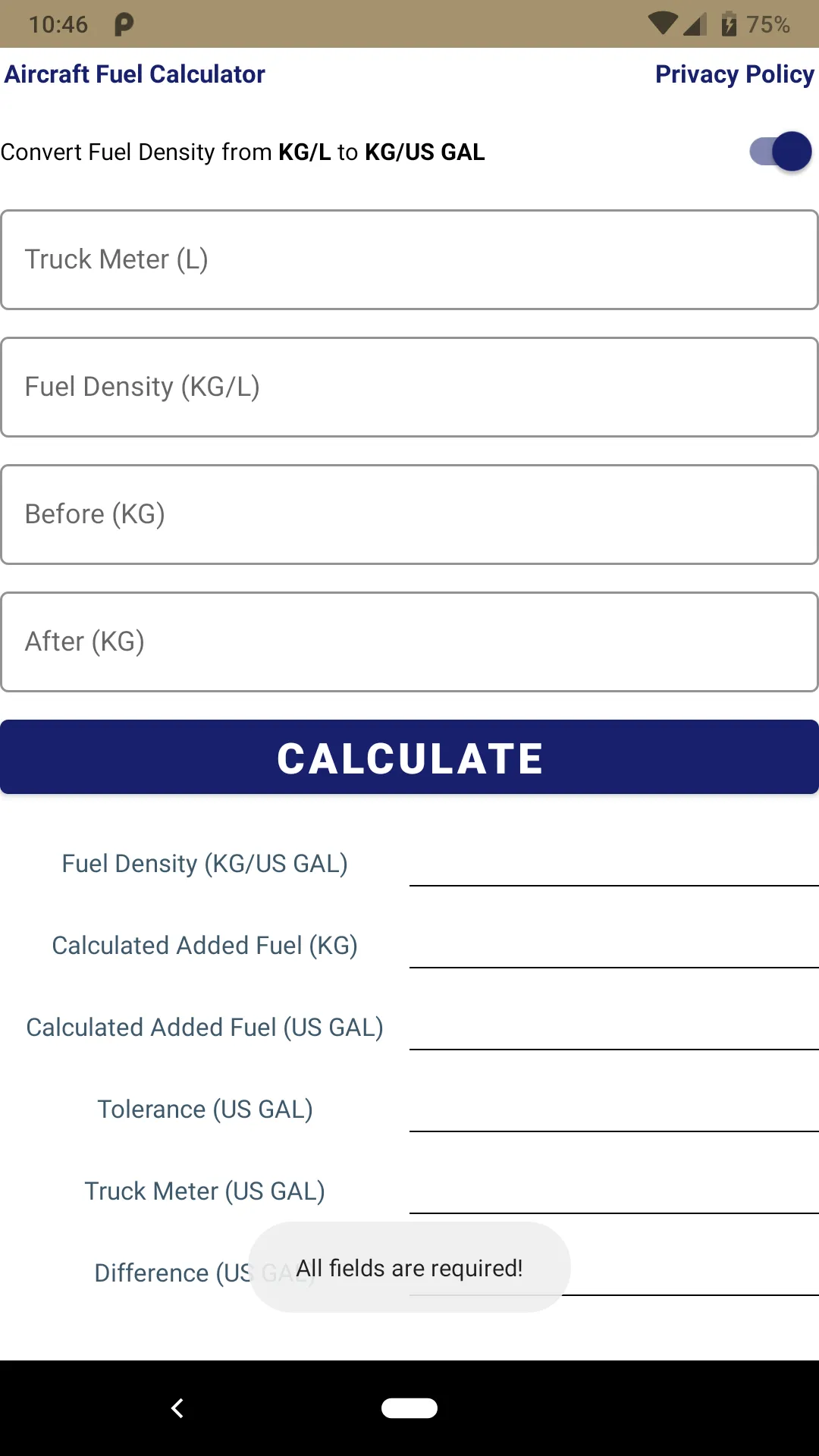 Aircraft Fuel Calculator | Indus Appstore | Screenshot