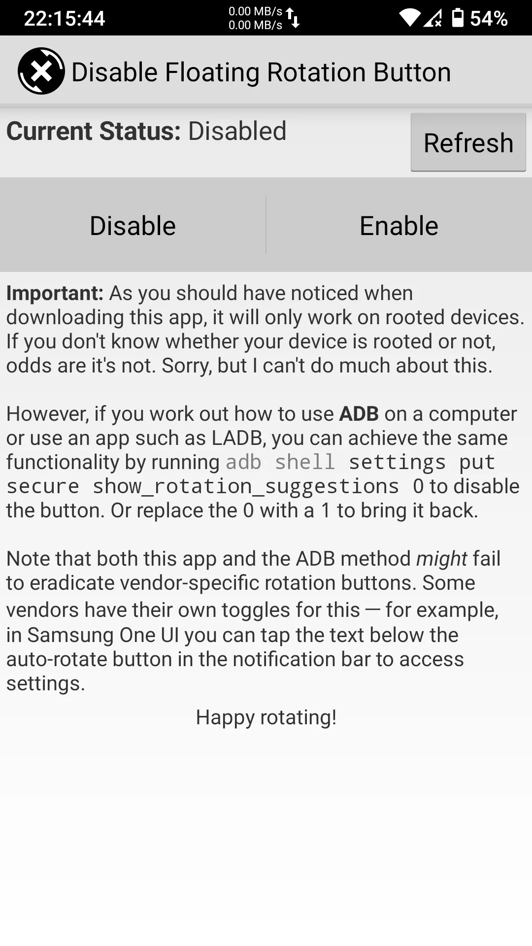 Disable Rotation Button [ROOT] | Indus Appstore | Screenshot