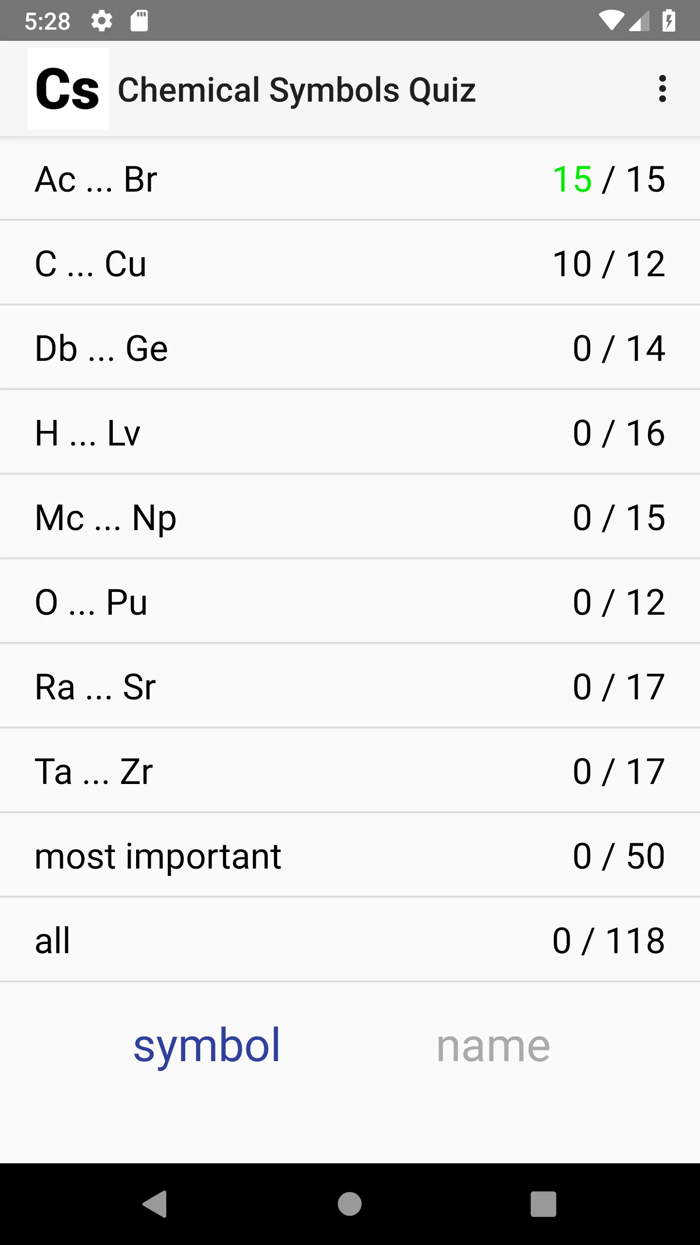 Chemical Symbols Quiz | Indus Appstore | Screenshot